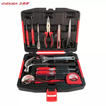 Универсальный ящик для инструментов ENDURA, 13 предметов, фонарик, отвертка, молоток, рулетка, плоскогубцы E1107