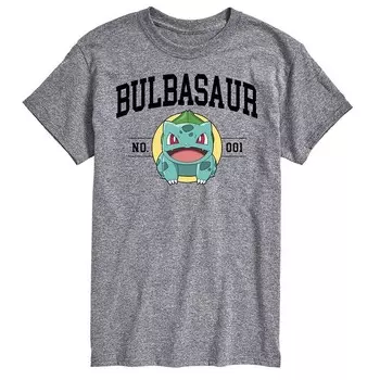 Университетская футболка с рисунком Big & Tall Pokemon Bulbasaur Licensed Character, серый