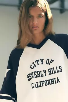 Университетская футболка ZARA, белый