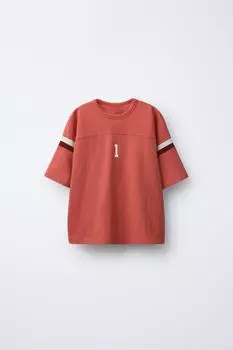 Университетская футболка ZARA, красный