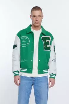 Университетская куртка с несколькими значками River Island, зеленый