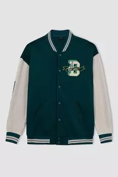 Университетская куртка с принтом Defacto, зеленый