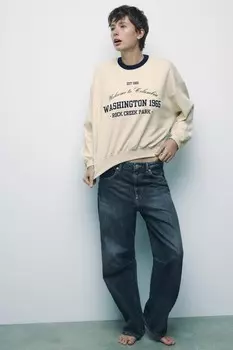Университетская толстовка ZARA, экрю/синий
