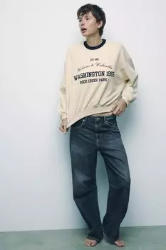 Университетская толстовка ZARA, экрю/синий