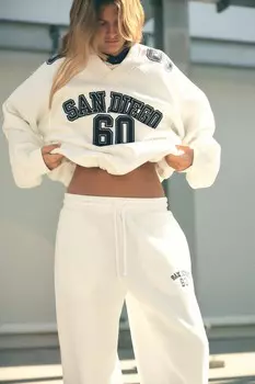 Университетские плюшевые брюки ZARA, белый