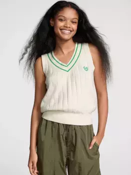 Университетский вязаный свитер-жилет Pink, белый