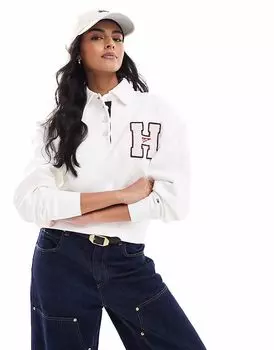 Университетское поло Tommy Jeans на пуговицах, бежевого цвета