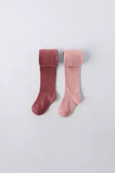 Упаковка 2 однотонных колготки ZARA, пыльно-розовый