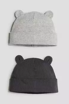 Упаковка 2 шапки в рубчик с ушками H&M, серый