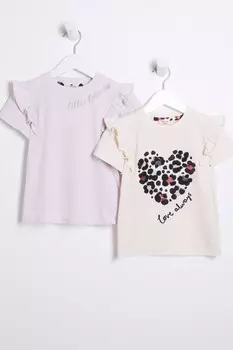Упаковка футболок с леопардовым принтом для девочек River Island, бежевый