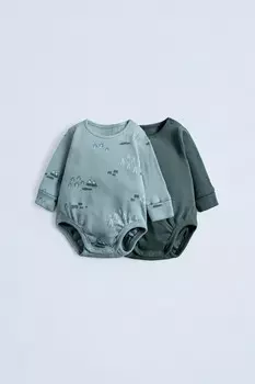 Упаковка из 2 боди в ребристую стилку ZARA, зеленый/синий