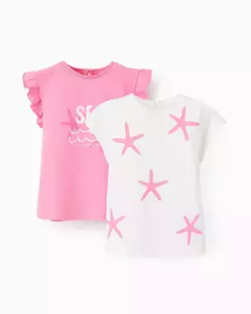 Упаковка из 2 футболок для девочек 100% хлопок с застежкой на пуговицу Zippy, цвет Rosa