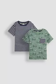 Упаковка из 2 футболок с принтом трактора и полосками Jojo Maman Bb, зеленый