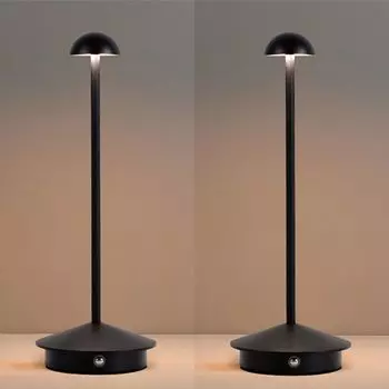 Упаковка из 2 прикроватных ламп в форме гриба, беспроводная светодиодная настольная лампа с регулируемой яркостью, перезаряжаемая настольная лампа емкостью 4000 мАч, для ресторанов, баров, спальни, черный цвет beautugulu