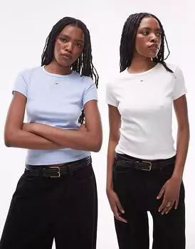 Упаковка из 2 узких футболок Tommy Jeans Essential белого и синего цветов