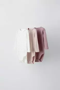 Упаковка из 3 боди с длинными рукавами и принтом ZARA, розовый