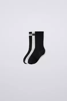 Упаковка из 3 длинных носков с полосами ZARA, черный/белый