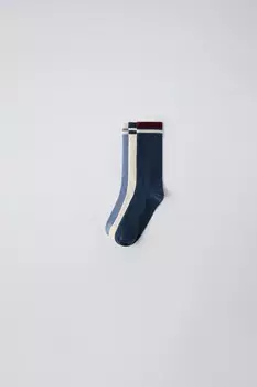 Упаковка из 3 длинных носков с полосами ZARA, синий