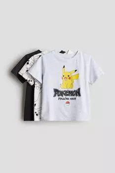 Упаковка из 3 футболок с принтами H&M, серый