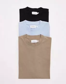 Упаковка из 3 футболок свободного кроя Topman черного, хаки и светло-голубого цветов