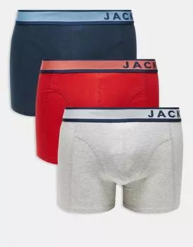 Упаковка из 3-х сумок-боксеров с логотипом красного, синего и серого цветов Jack & Jones