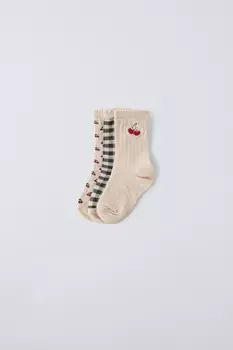 Упаковка из 3 носков в вишню и клетку ZARA, экрю/черный