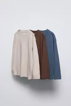 Упаковка из 3 однотонных футболок ZARA, экрю/синий