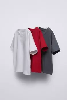 Упаковка из 3 однотонных футболок ZARA, красный