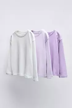 Упаковка из 3 однотонных футболок ZARA, лиловый