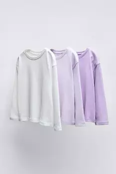 Упаковка из 3 однотонных футболок ZARA, лиловый