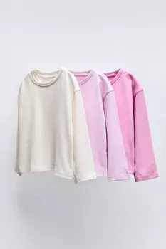Упаковка из 3 однотонных футболок ZARA, розовый