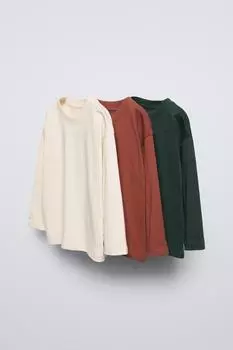 Упаковка из 3 однотонных футболок ZARA, темно-зеленый