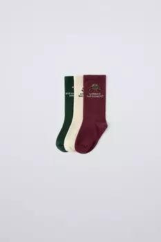 Упаковка из 3 печатных носков ZARA, бордовый