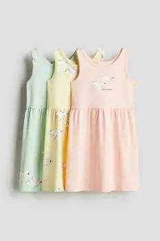 Упаковка из 3 платьев из хлопка с принтом H&M, мультиколор