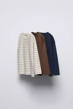 Упаковка из 3 полосатых футболок ZARA, коричневый