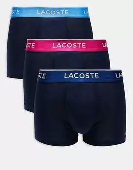 Упаковка из 3 трусов-боксеров с контрастной строчкой в темно-синем цвете Lacoste