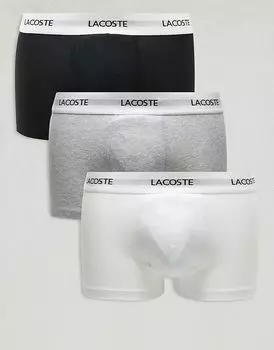 Упаковка из 3 трусов-транков черного, серого и белого цвета Lacoste