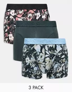 Упаковка из 3 трусов-транков с цветочным принтом в нескольких цветах Jack & Jones