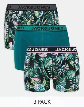 Упаковка из 3 трусов-транков с тропическим принтом черного цвета Jack & Jones