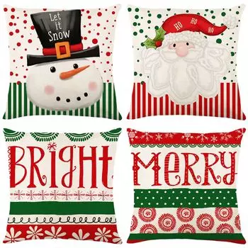 Упаковка из 4 квадратных рождественских подушек из мягкого льна (#2) BTTO