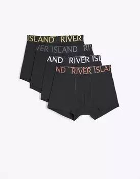 Упаковка из 4 трусов-транков Regular fit черного цвета River Island