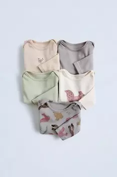 Упаковка из 5 боди с животным принтом ZARA, разноцветный