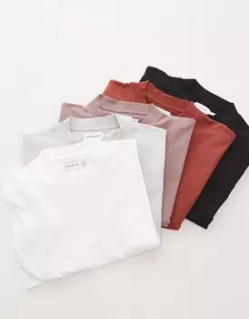Упаковка из 5 футболок оверсайз черного, белого, серого, коричневого и ржавого цветов Topman