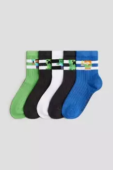 Упаковка из 5 носков с рисунком H&M, зеленый/белый/черный/синий