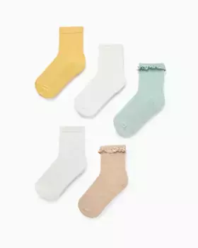 Упаковка из 5 пар ребристых/фактурных/кружевных носков для девочек Zippy, мультиколор