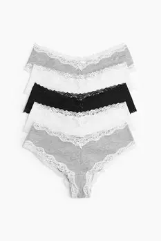 Упаковка из 5 трусиков-хипстеров из хлопка и кружева H&M, мультиколор
