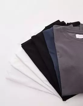 Упаковка из 7 обычных футболок белого, черного, угольного и темно-синего цветов Topman