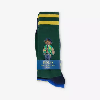 Упаковка из двух трикотажных носков из хлопковой смеси Bear-Intarsia Polo Ralph Lauren, зеленый