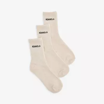 Упаковка из трех носков из смеси эластичного бамбука с логотипом и интарсией в рубчик Adanola, бежевый