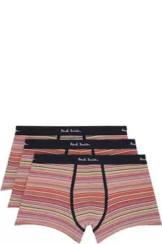 Упаковка из трех пар разноцветных трусов-боксеров из органического хлопка с фирменными полосками Paul Smith